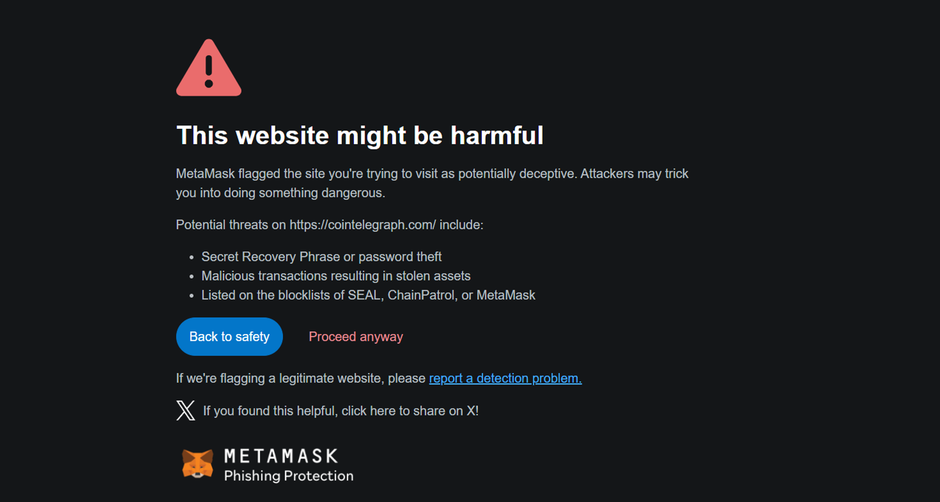Cointelegraph Hit by Front-End Exploit, Fake Phishing Airdrop Pop Up on Website