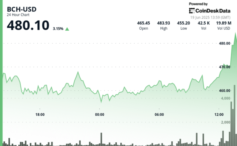 Bitcoin Cash (BCH) Jumps to $480 as Trading Volume Spikes 22% Above Average
