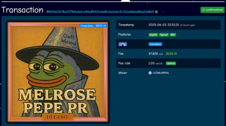 Leading OnChain Comms Agency Melrose PR Joins Decentralized Gentleman’s Club with Rare Pepe Inscription on Bitcoin