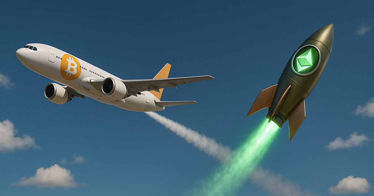 ETH/BTC ratio jumps 70% from April low as Ethereum overtakes Bitcoin in weekly spot volume