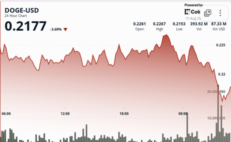 DOGE Tests 22-Cent Support as $782M Volume Unleashes Stop-Loss Cascade