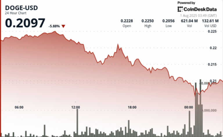 DOGE Suffers 8% Drop but Signs of  Institutional Accumulation at 21-Cents