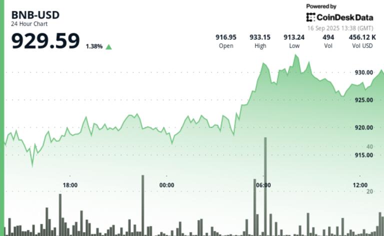 BNB Inches Higher as Traders Test $930 Resistance, Exchange Tokens Stay Firm
