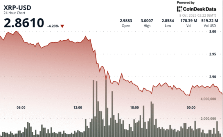 XRP Drops to $2.90 Support as Bullish Crypto Bets Rack up $500M Liquidations