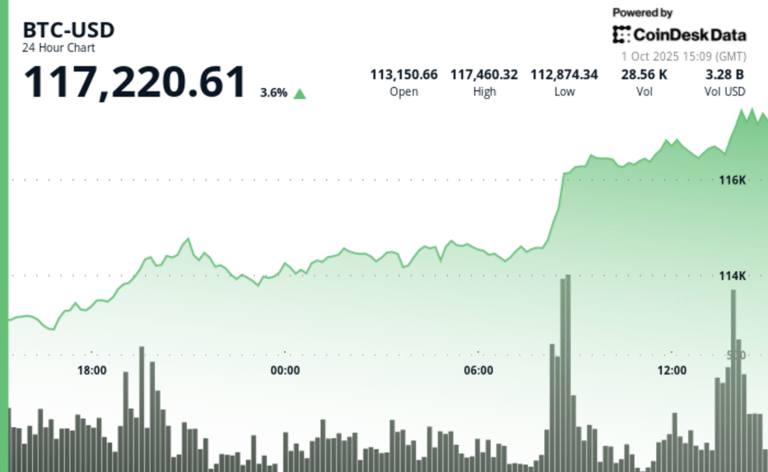 Bitcoin Regains$ 117K Level As Fresh Economic Data Flags Weak Growth