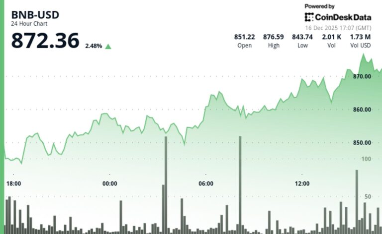 BNB tops $870, outperforming crypto majors as volume surges