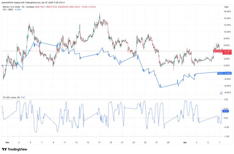 Bitcoin pulls away from software stocks as Iran war, AI reshape market dynamic