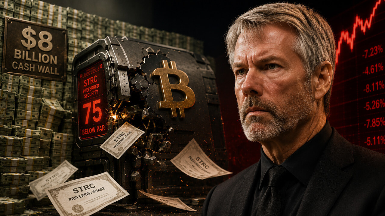 Michael Saylor’s Bitcoin machine hits $8 billion cash wall as STRC crashes 25% below par