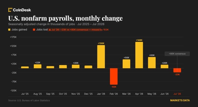 U.S. unexpectedly shed 23,000 jobs in July, putting Fed rate hikes in question