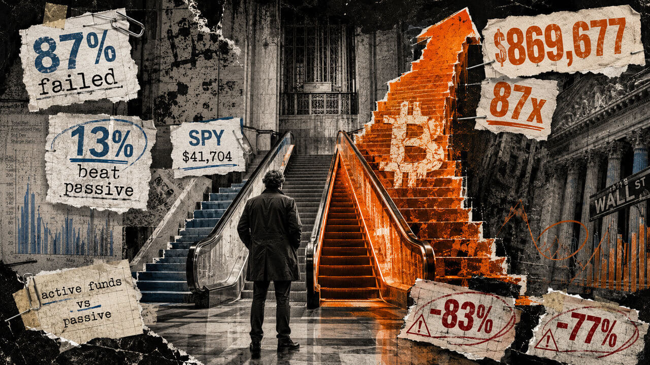 Bitcoin turned $10,000 into $870,000  in a decade where 87% of active stock funds failed to beat passive rivals