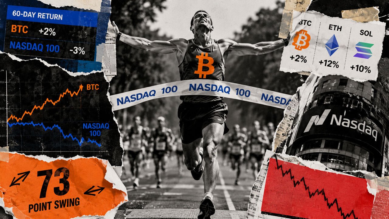 How crypto turned a 68-point deficit into a market lead as Bitcoin and top altcoins outrun the Nasdaq