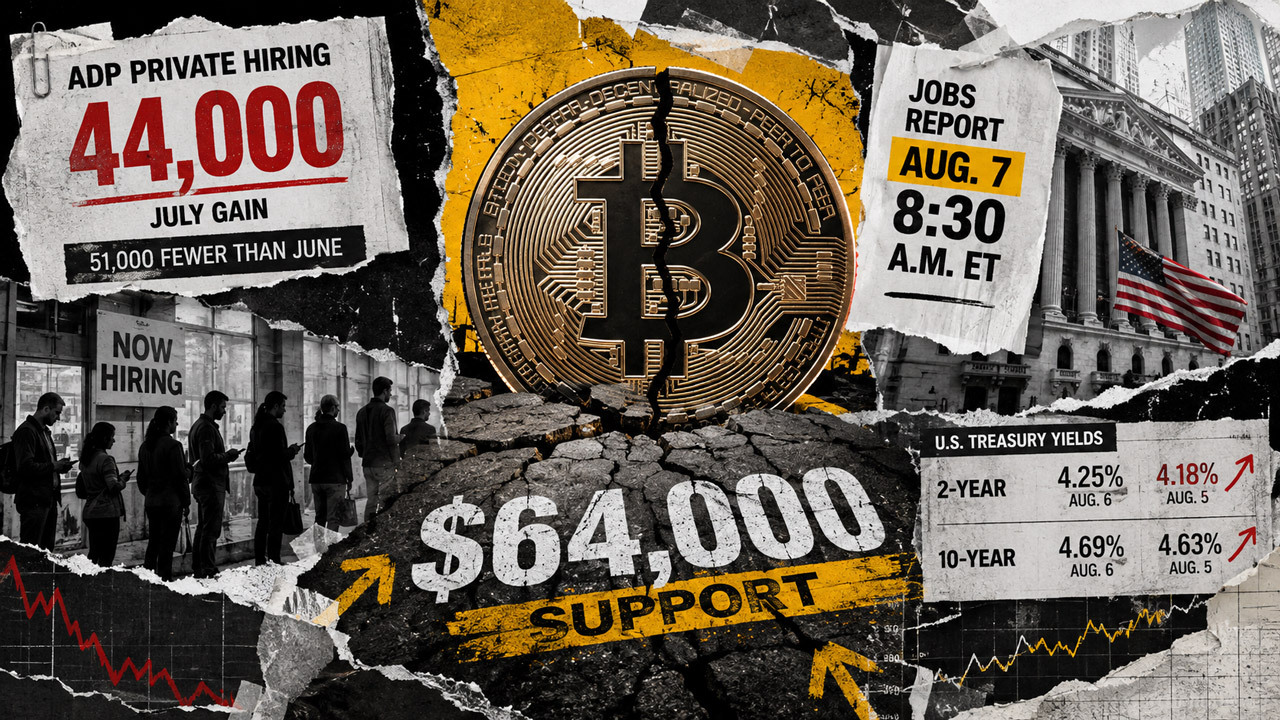 Bitcoin holds $64,000 as private hiring drops 53% before today’s macro test that could break support