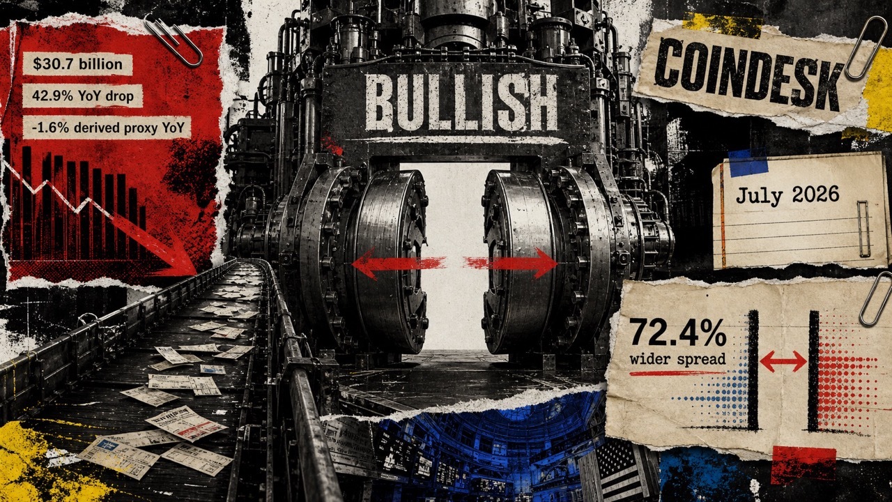 CoinDesk owner Bullish volume fell 43%, but a 72% spread jump nearly offset the annual decline