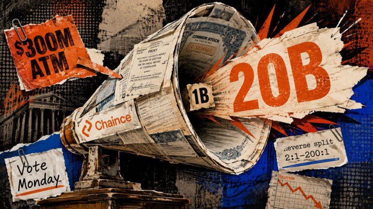 Crypto treasury firm seeks 20B share ceiling and reverse splits after launching $300M stock offering
