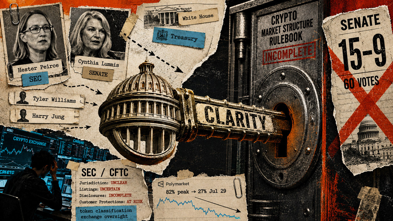 Odds of CLARITY crypto legislation passing sink to 27% as Treasury, White House, SEC, and Senate leads quit