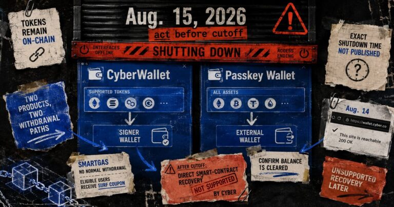 CyberWallet users have until Aug. 15 before crypto withdrawals become a smart contract recovery job