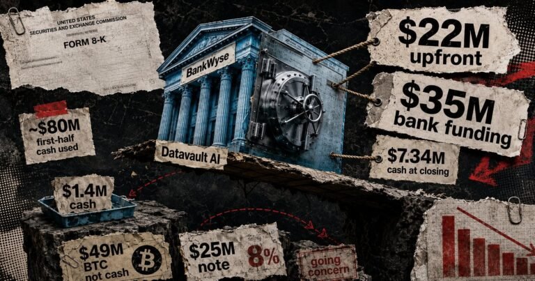 Datavault wants to buy a bank and fund it with $35 million after reporting $1.4 million cash
