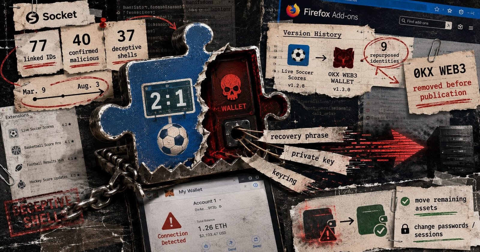 40 malicious Firefox add-ons targeted crypto wallets, and 9 began as sports-score tools