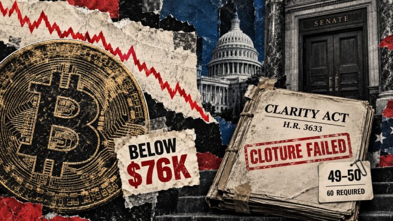 Bitcoin drops below $76,000 as Senate rejects CLARITY Act motion